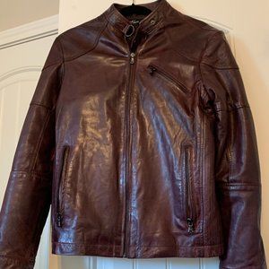 Kenneth Cole New York Genuine Lambskin Moto Jacket Small (mens), Oxblood color